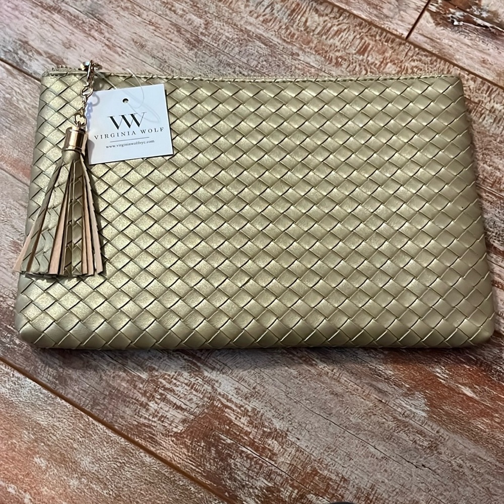 NWT VIRGINIA WOLF Gold Clutch